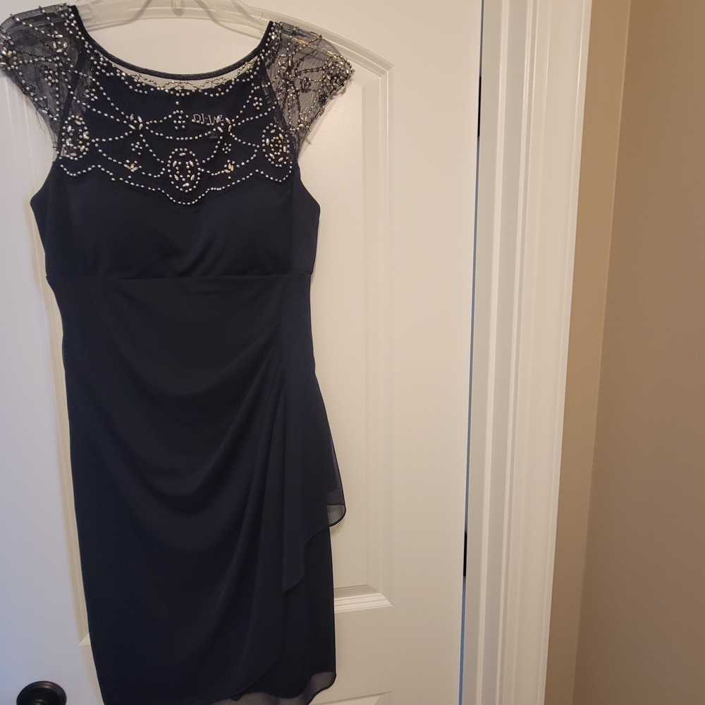DJ-Jaz Navy Beaded Cap Sleeve Midi Dress